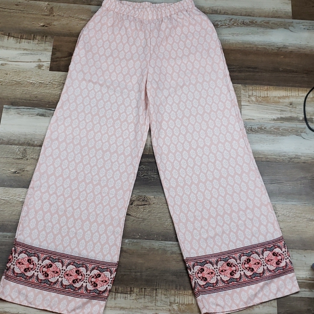 NWT Blue Rain Peach/White Palazzo Pants Size Large